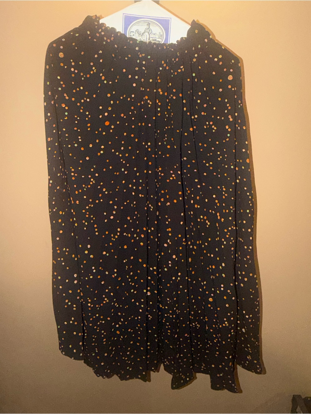 T Tahari Black A-Line Skirt with Orange and Cream Dots and Fruit Print
